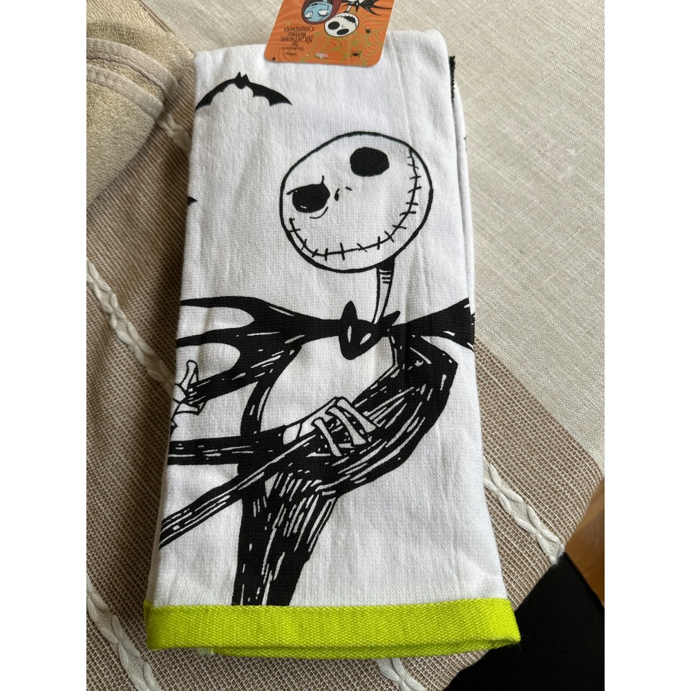 Disney Nightmare Before Christmas Jack Sally Kitchen Towels 2pk White Black New